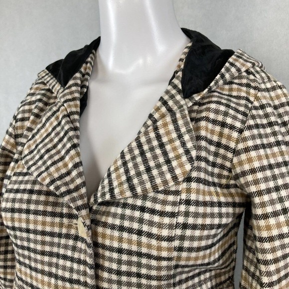 Volcom Jacket Womens Sz S Beige Plaid Cotton 3/4 Sleeve Hooded Button Up Pockets - Picture 4 of 9